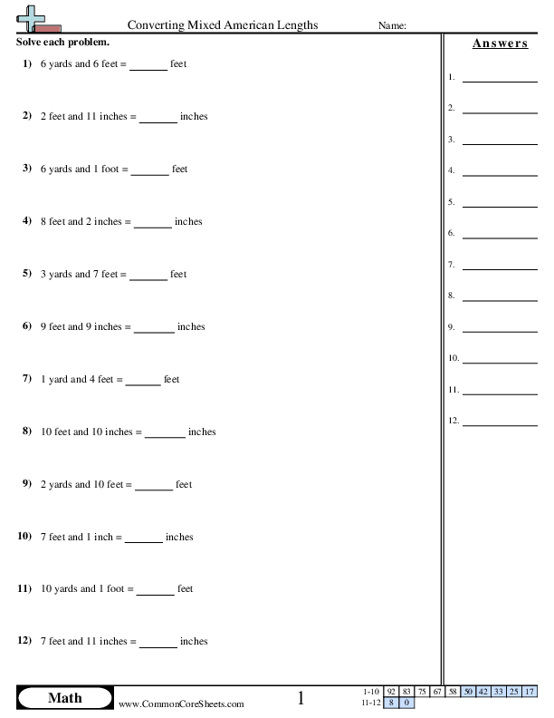 Converting Mixed American Lengths Worksheet - Converting Mixed American Lengths worksheet